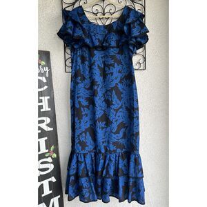 Coral Reef Hawaii Maxi Ruffle Dress -size 3X- Blue/Black